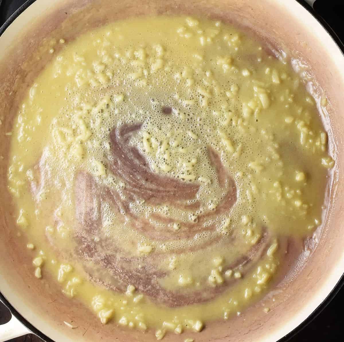 Melted butter mixture in large shallow pan.