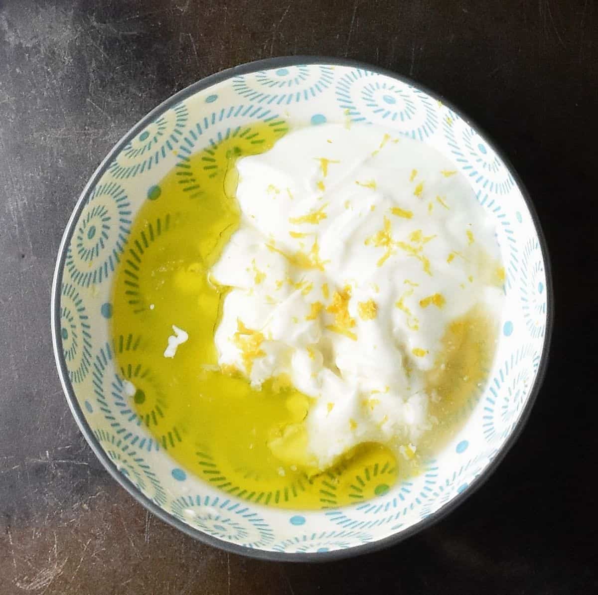 Dressing ingredients in small bowl.