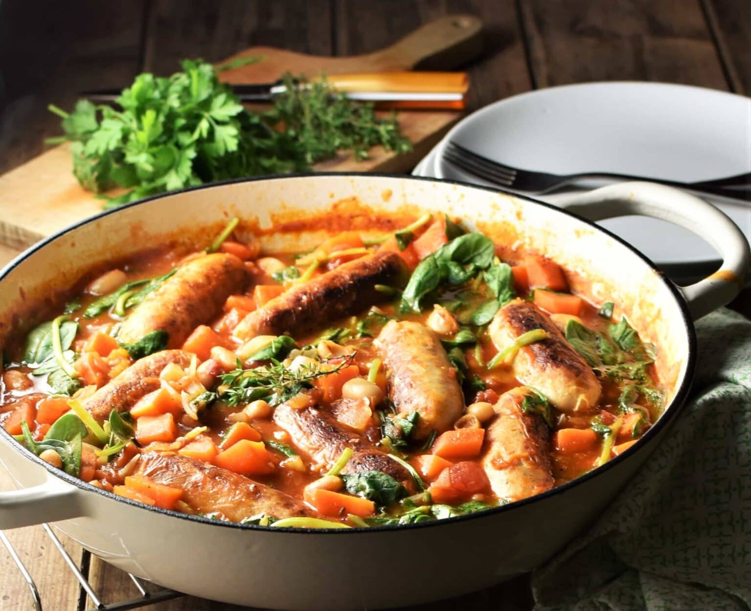 Sausage and Bean Casserole with Spinach Everyday Healthy Recipes