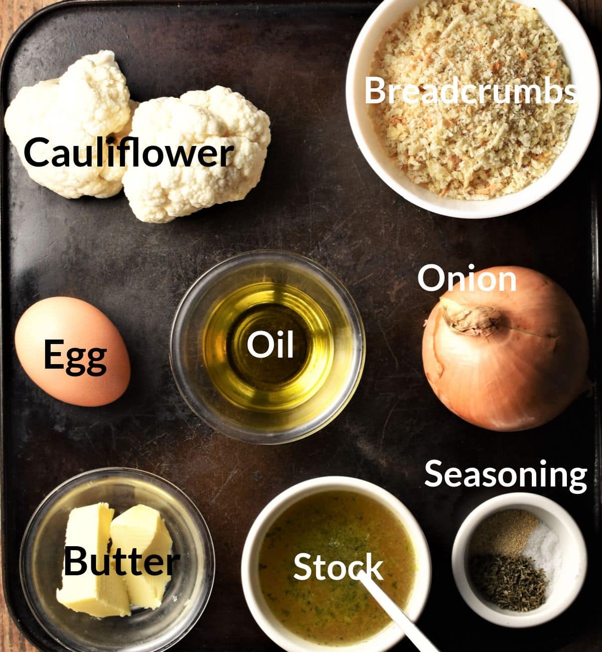 Ingredients for cauliflower stuffing in individual dishes.