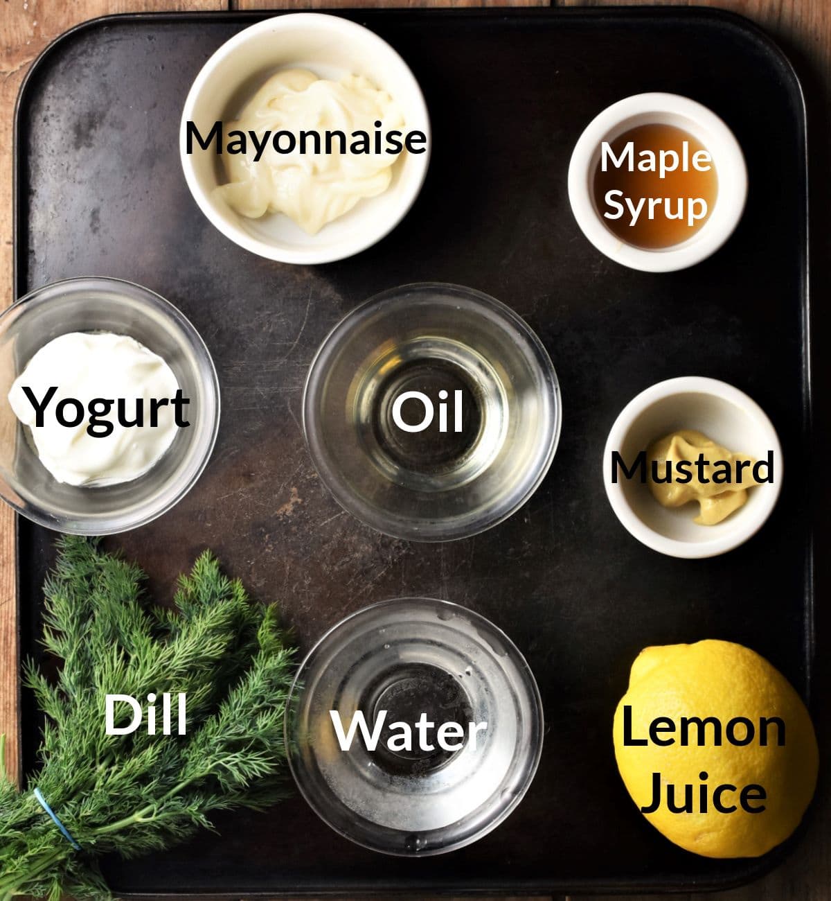 Ingredients for making dill salad dressing.