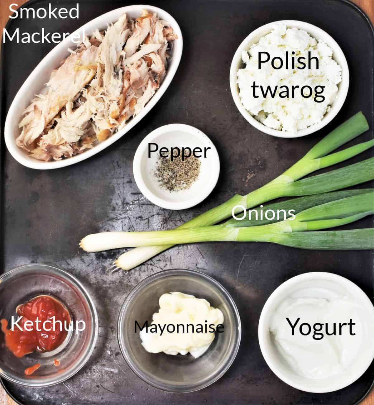 Ingredients for making Polish smoked mackerel spread.